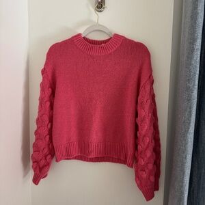 Pink Puff Sleeve Detail Chunky Knit Sweater